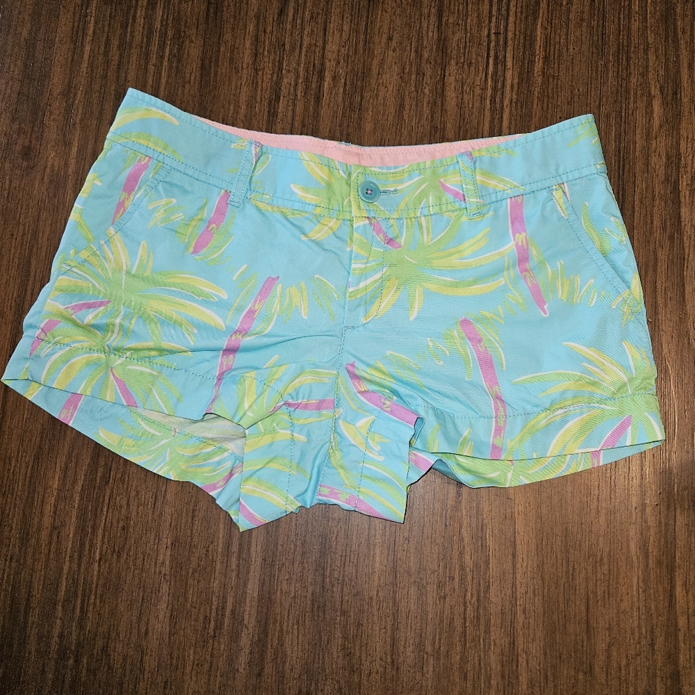 Lilly Pulitzer Palm Trees Walsh Shorts 10 Blue Pink Green Pockets
